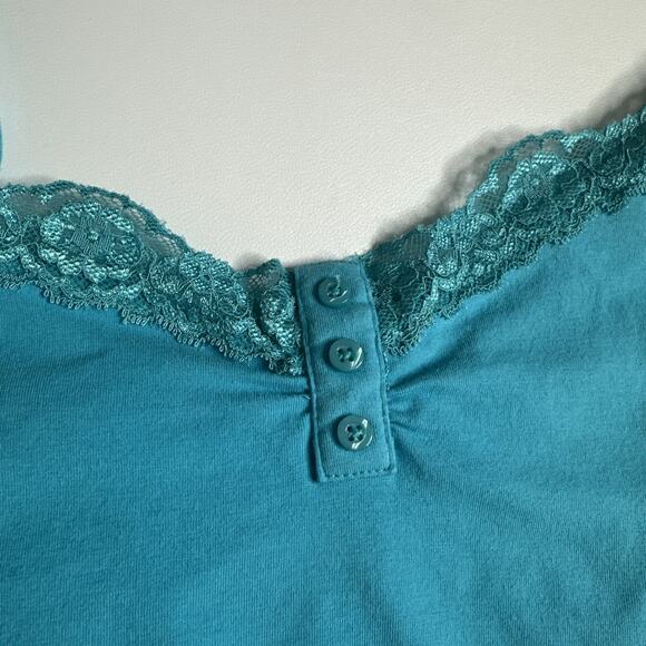 Y2k Faded Glory Womens Lace Trim Cami Tank Top Size M Teal Stretch Bra Buttons - Picture 5 of 8